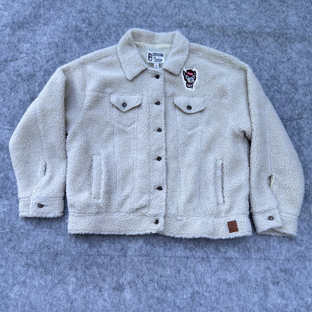 Pressbox NC State Wolfpack Yeti Fuzz Sherpa Trucker Jacket Cream XL NEW - Picture 12 of 16